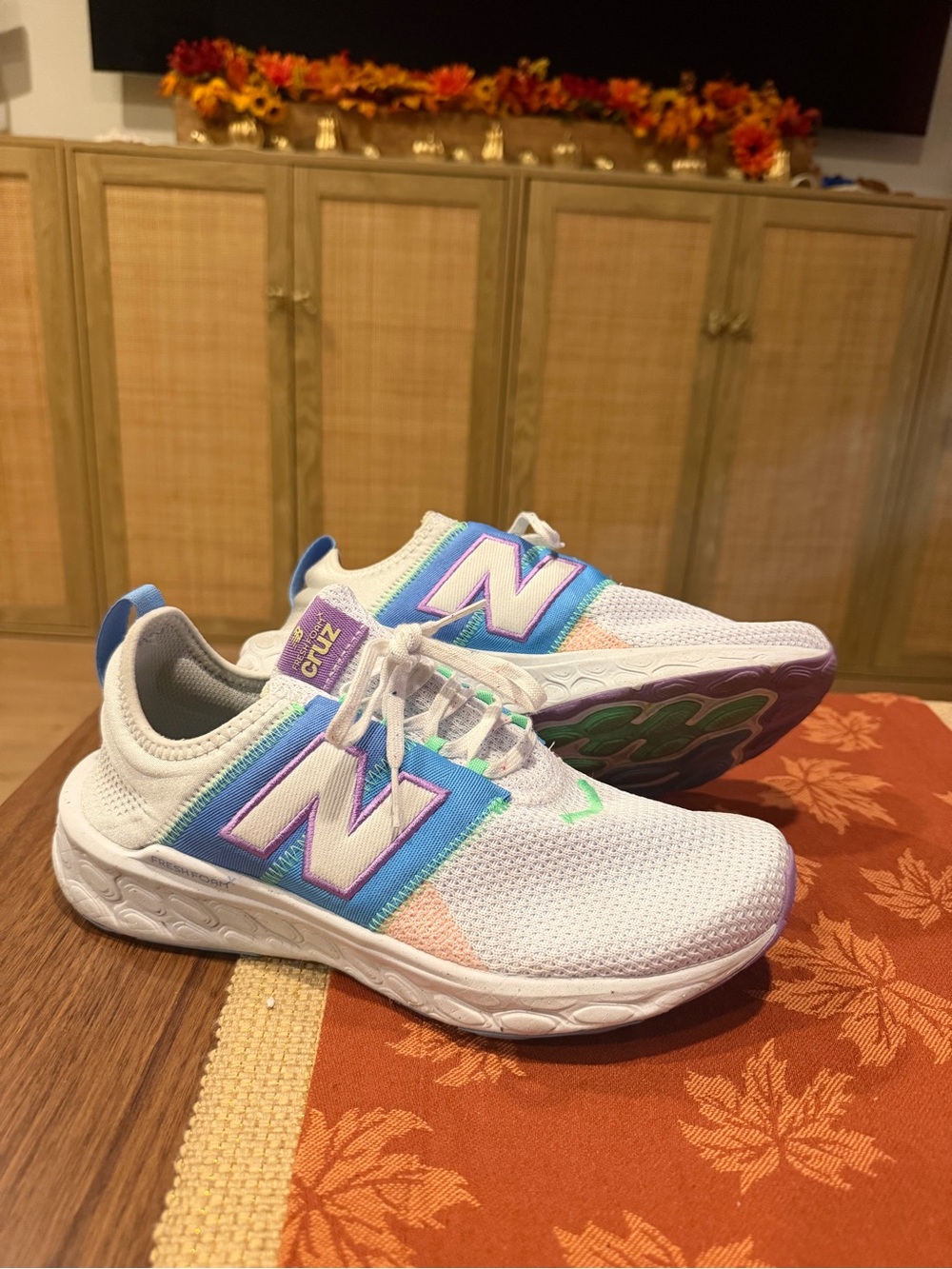 New Balance Women's Fresh Form x Cruz White Mesh Running Shoes with Rainbow